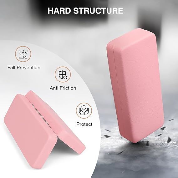 Square Pink Hard Shell Glasses Case – Large Capacity Eyewear Box with Soft Lining, Durable Protective Sunglasses Holder for Women