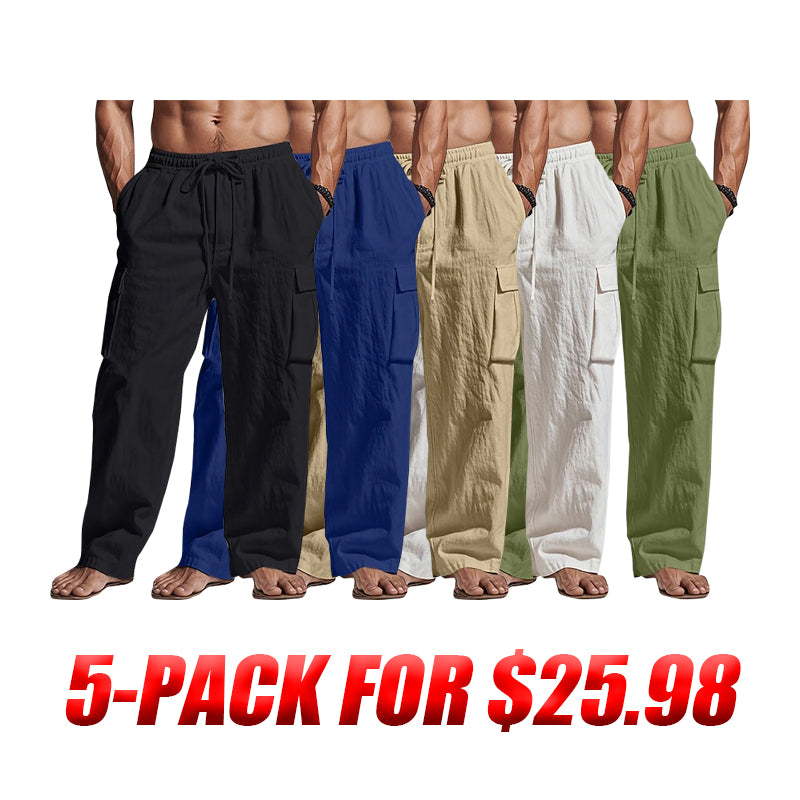 Men's Cargo Pants Trousers Summer Pants Beach Pants Gauze Pants Drawstring Elastic Waist Multi Pocket Plain Comfort Breathable Outdoor Daily Holiday Fashion Classic Style