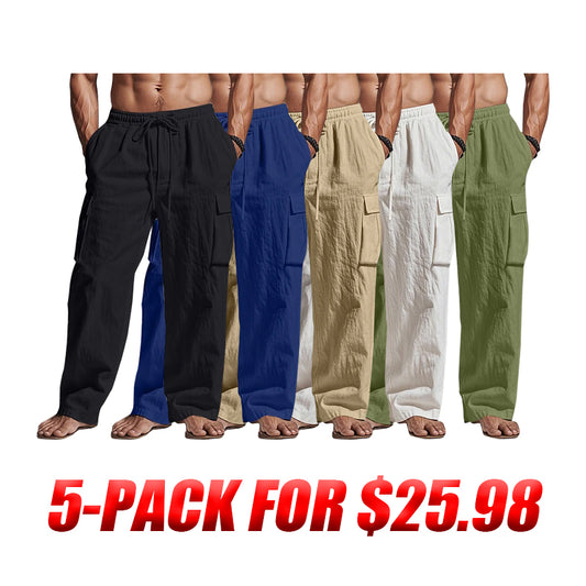 Men's Cargo Pants Trousers Summer Pants Beach Pants Gauze Pants Drawstring Elastic Waist Multi Pocket Plain Comfort Breathable Outdoor Daily Holiday Fashion Classic Style