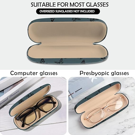 Butterfly Pattern Hard Shell Glasses Case – Magnetic Closure Eyewear Box with Soft Lining, Compact & Protective for Reading Glasses, Sunglasses, Eyeglasses