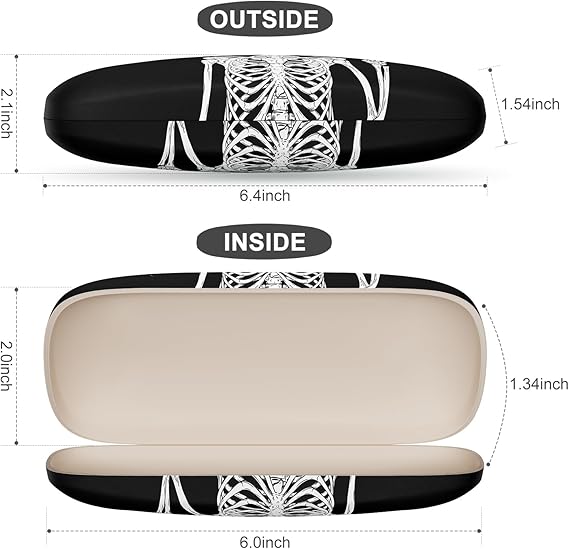 Hard Shell Glasses Case with Skeleton Design – Black Metal Eyewear Storage Box with Soft Lining, Magnetic Closure, Fits Reading Glasses & Sunglasses
