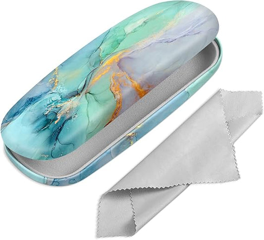 Elegant Marble Hard Shell Glasses Case – Metal Eyewear Storage Box with Soft Velvet Lining | Travel-Friendly Protective Case for Sunglasses, Reading Glasses, and Kids Eyewear
