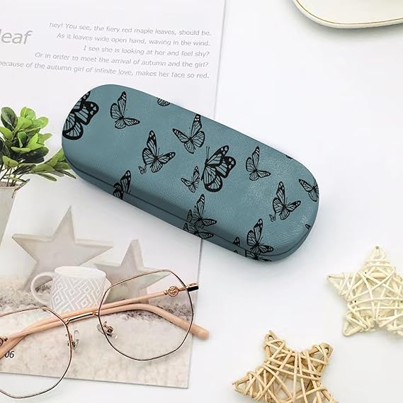 Butterfly Pattern Hard Shell Glasses Case – Magnetic Closure Eyewear Box with Soft Lining, Compact & Protective for Reading Glasses, Sunglasses, Eyeglasses