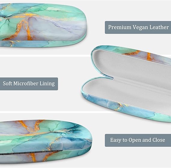 Elegant Marble Hard Shell Glasses Case – Metal Eyewear Storage Box with Soft Velvet Lining | Travel-Friendly Protective Case for Sunglasses, Reading Glasses, and Kids Eyewear