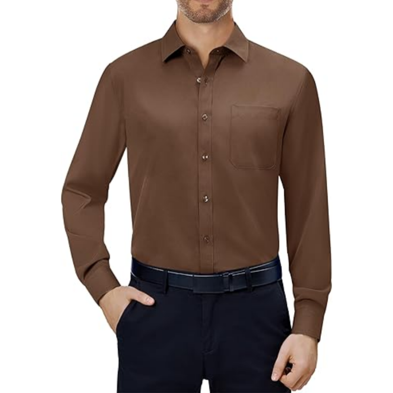 💪Mens Dress Shirts 4-Way Stretch Long Sleeve Collared Casual Solid Wedding Dating Button Down Shirt
