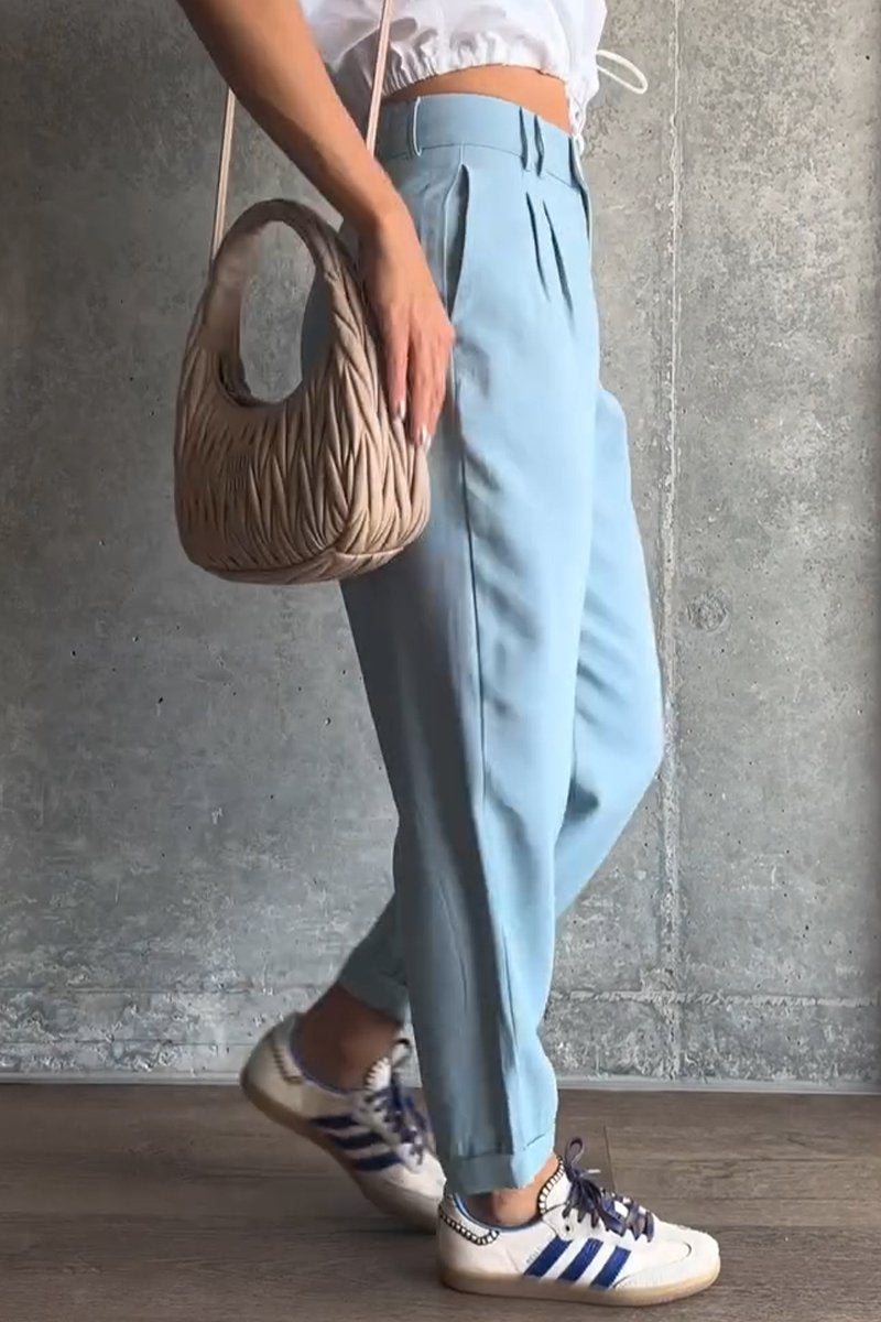 Women's Casual Solid Color Nine-point Suit Pants