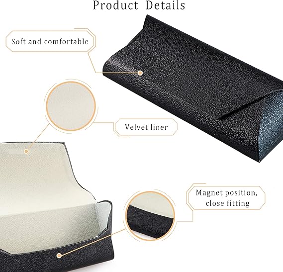 Black Triangle Hard Shell Glasses Case – PU Leather Eyewear Protective Box with Magnetic Closure, Portable for Sunglasses, Reading Glasses, Daily Use