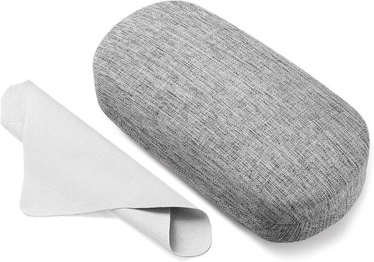 Large Capacity Glasses Case – Gray Hard Shell Fabric Eyewear Storage Box with Soft Lining, Fits Oversized Sunglasses & Eyeglasses