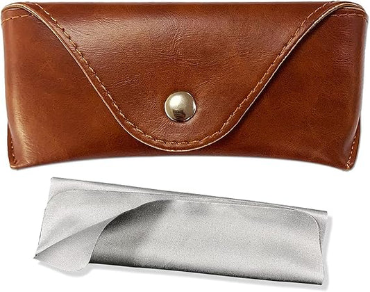 Vintage Brown PU Leather Glasses Case – Button Closure Hard Shell Eyewear Storage Pouch, Portable Sunglasses Case for Men, Classic and Protective