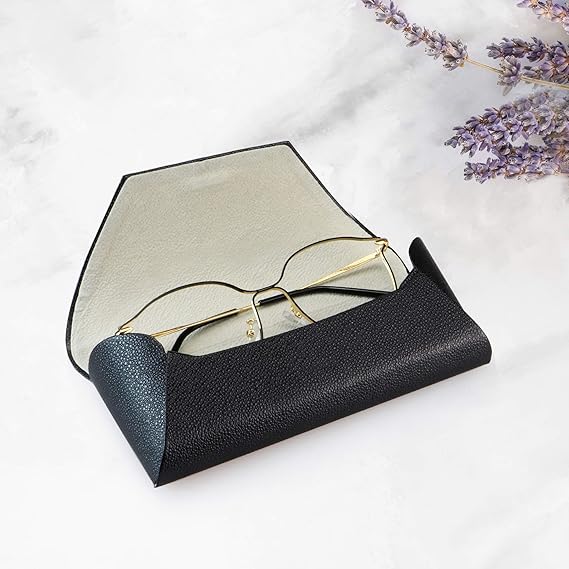 Black Triangle Hard Shell Glasses Case – PU Leather Eyewear Protective Box with Magnetic Closure, Portable for Sunglasses, Reading Glasses, Daily Use