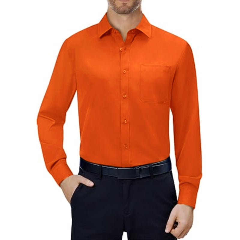 💪Mens Dress Shirts 4-Way Stretch Long Sleeve Collared Casual Solid Wedding Dating Button Down Shirt