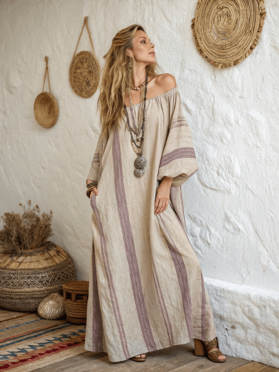 Women's cotton and linen one shoulder long skirt