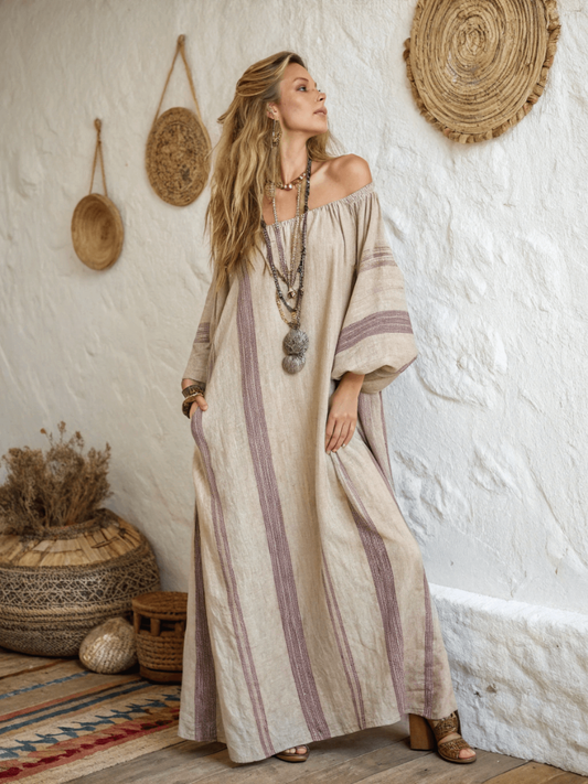 Women's cotton and linen one shoulder long skirt