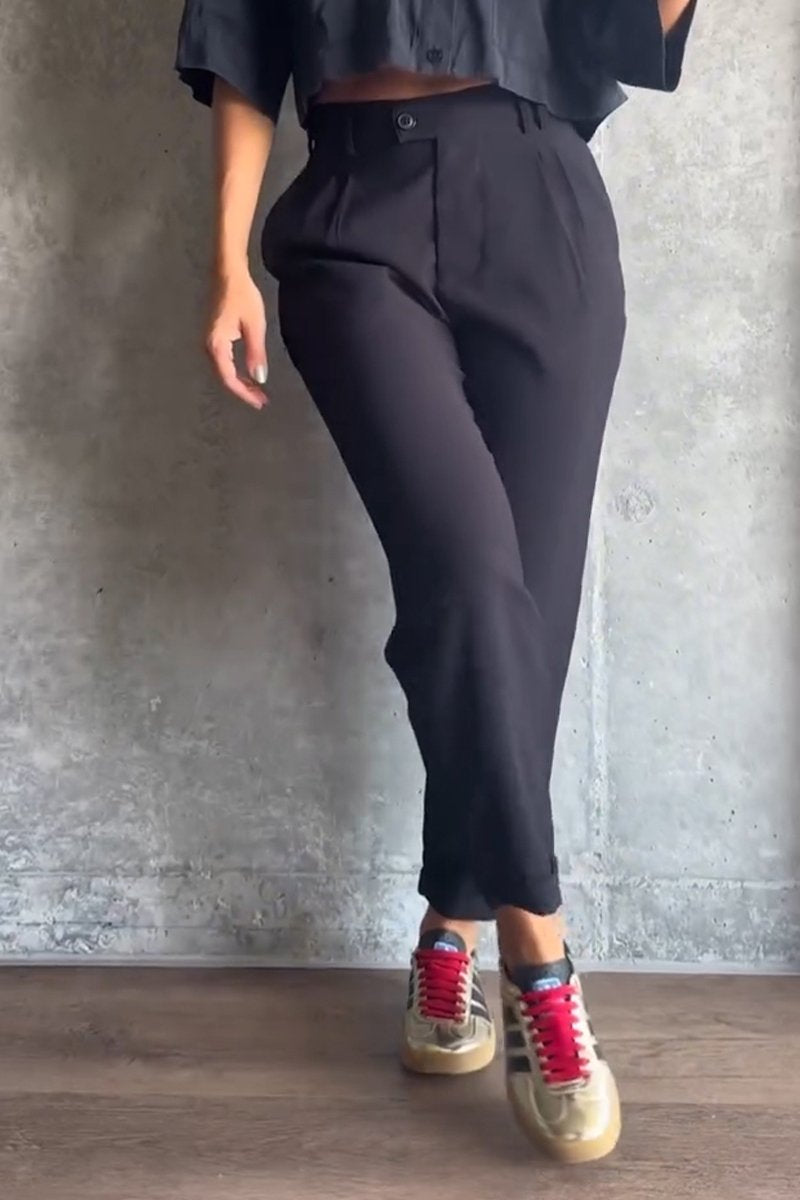 Women's Casual Solid Color Nine-point Suit Pants