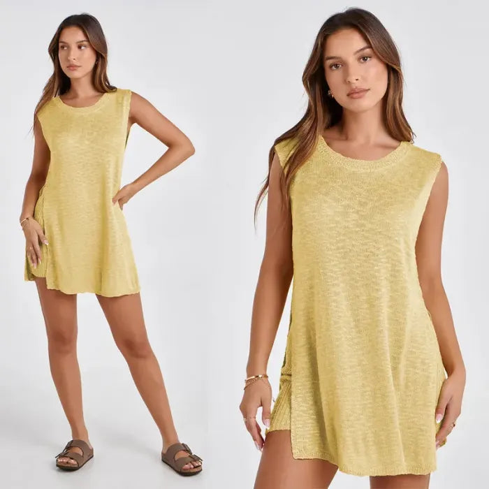 🔥Women's Summer Sweater Set Sleeveless Knit Pullover Top Matching Shorts 2 Piece Beach Vacation Outfits