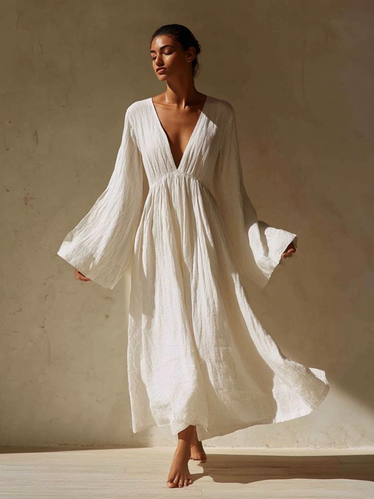 Women's Linen V-Neck Dress