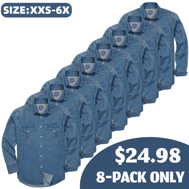🔥HOT-SALE 🔥Men's Long Sleeve Stone-Washed and Pre-Washed Denim Work Shirt
