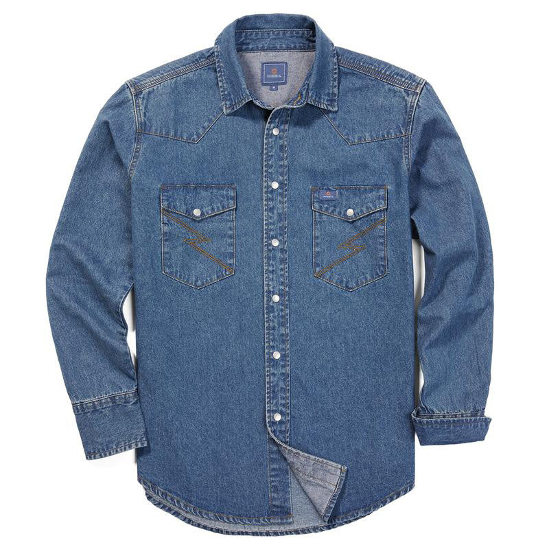 🔥HOT-SALE 🔥Men's Long Sleeve Stone-Washed and Pre-Washed Denim Work Shirt