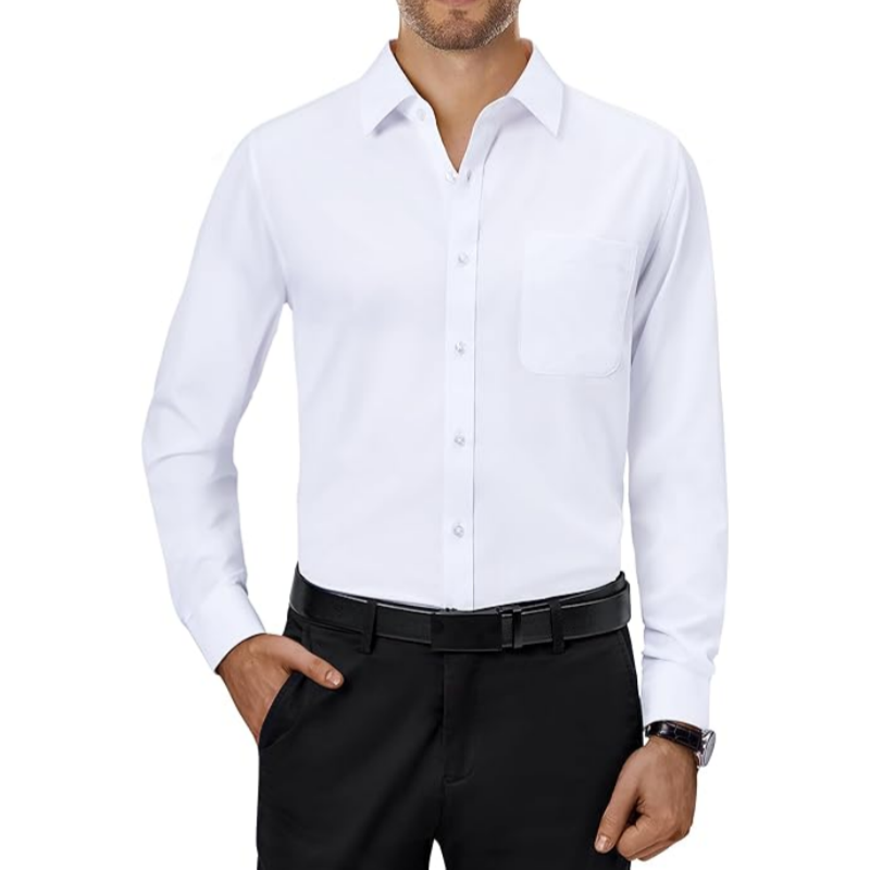💪Mens Dress Shirts 4-Way Stretch Long Sleeve Collared Casual Solid Wedding Dating Button Down Shirt