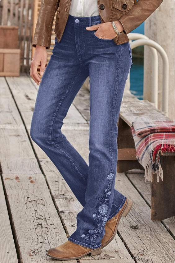 🔥LAST DAY 80% OFF🔥Mid-waist bootcut jeans with floral embroidery