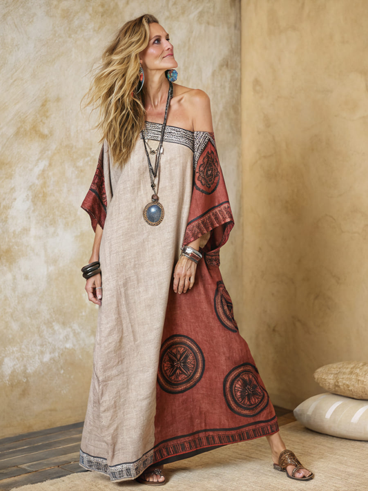 Women's cotton and linen one shoulder long skirt