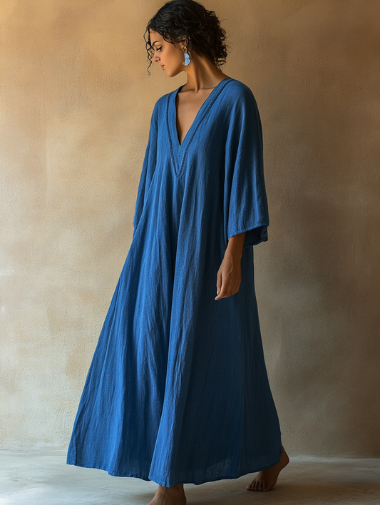 Women's V-neck Linen Kaftan Dress