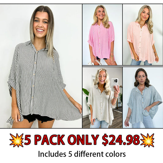 JoJo Striped Button Down Relaxed Top - BACK IN STOCK