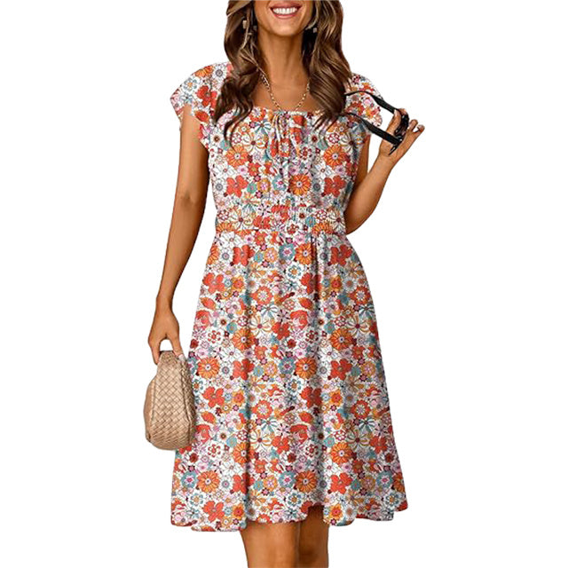 🔥2025 CRAZY DEAL🔥Summer Dresses for Women 2025 Boho Ruffle Sleeve Smocked Mini Dress