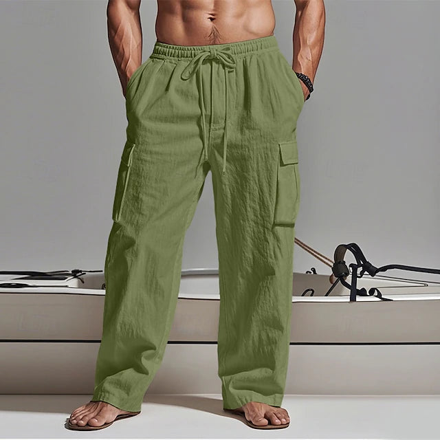 Men's Cargo Pants Trousers Summer Pants Beach Pants Gauze Pants Drawstring Elastic Waist Multi Pocket Plain Comfort Breathable Outdoor Daily Holiday Fashion Classic Style