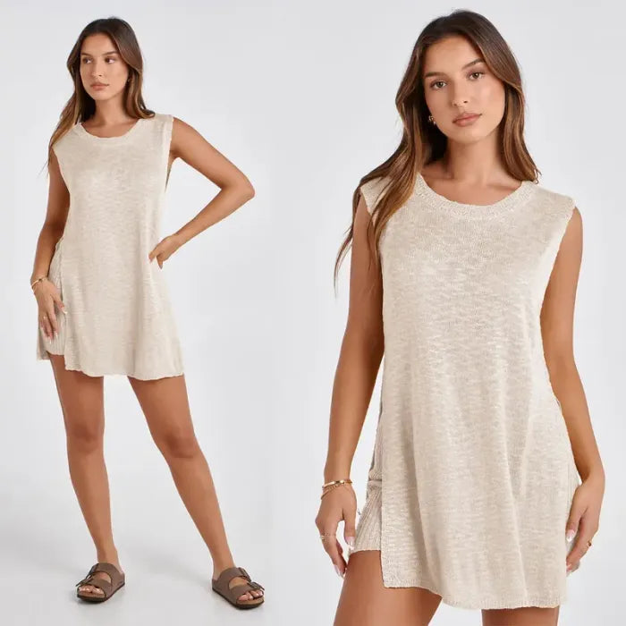 🔥Women's Summer Sweater Set Sleeveless Knit Pullover Top Matching Shorts 2 Piece Beach Vacation Outfits