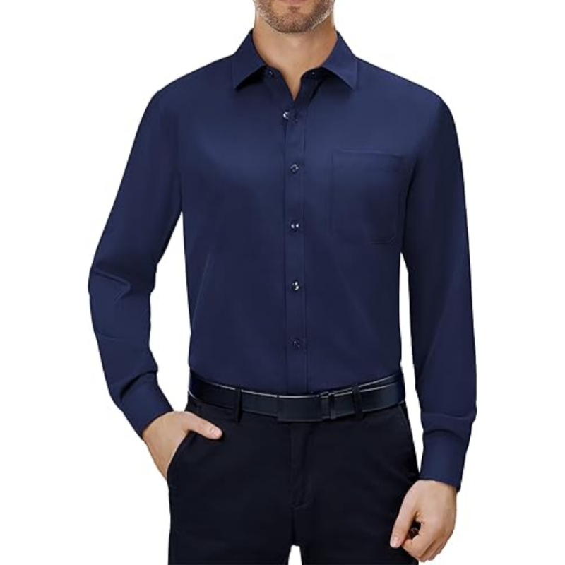 💪Mens Dress Shirts 4-Way Stretch Long Sleeve Collared Casual Solid Wedding Dating Button Down Shirt