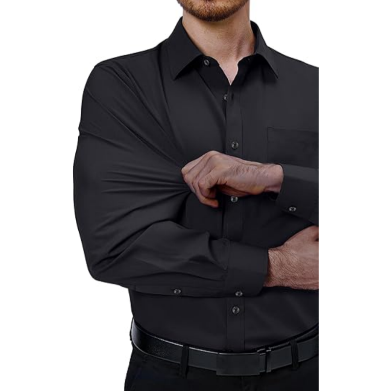 💪Mens Dress Shirts 4-Way Stretch Long Sleeve Collared Casual Solid Wedding Dating Button Down Shirt