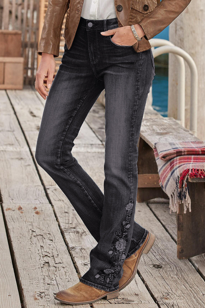 🔥LAST DAY 80% OFF🔥Mid-waist bootcut jeans with floral embroidery