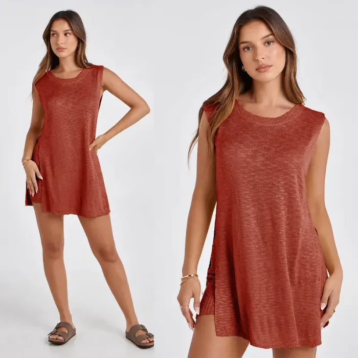 🔥Women's Summer Sweater Set Sleeveless Knit Pullover Top Matching Shorts 2 Piece Beach Vacation Outfits