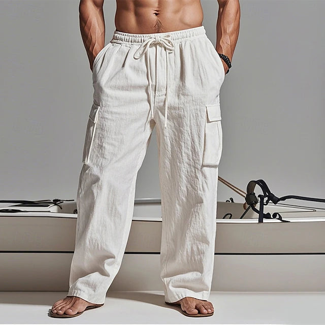 Men's Cargo Pants Trousers Summer Pants Beach Pants Gauze Pants Drawstring Elastic Waist Multi Pocket Plain Comfort Breathable Outdoor Daily Holiday Fashion Classic Style