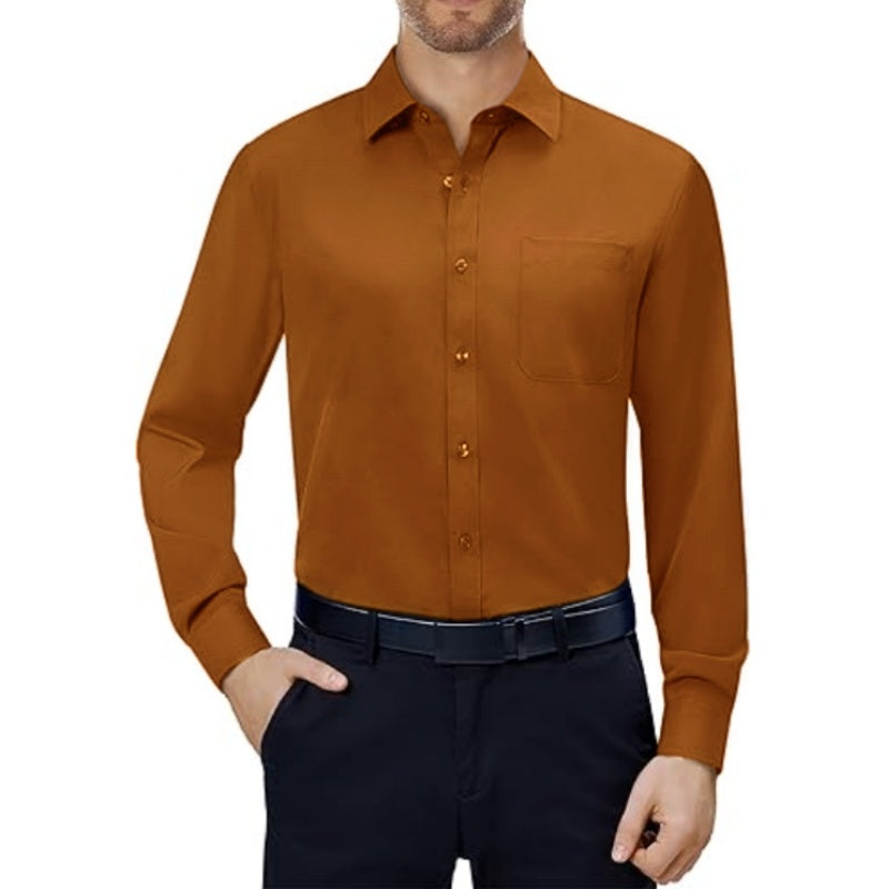 💪Mens Dress Shirts 4-Way Stretch Long Sleeve Collared Casual Solid Wedding Dating Button Down Shirt