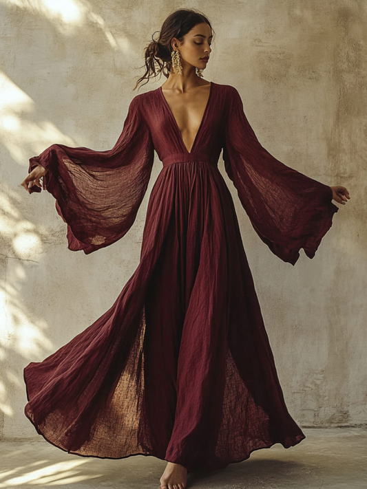 Women's Linen V-Neck Dress