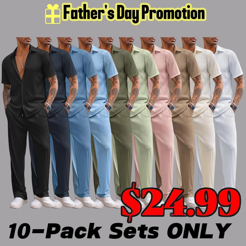 Men's 2 Piece Outfit Casual Short Sleeve Button Down Shirt Beach Summer Loose Pant Sets