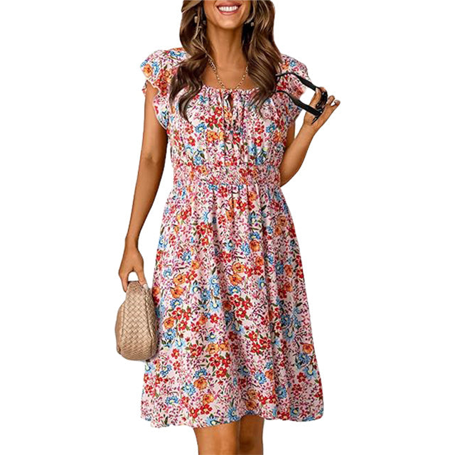 🔥2025 CRAZY DEAL🔥Summer Dresses for Women 2025 Boho Ruffle Sleeve Smocked Mini Dress
