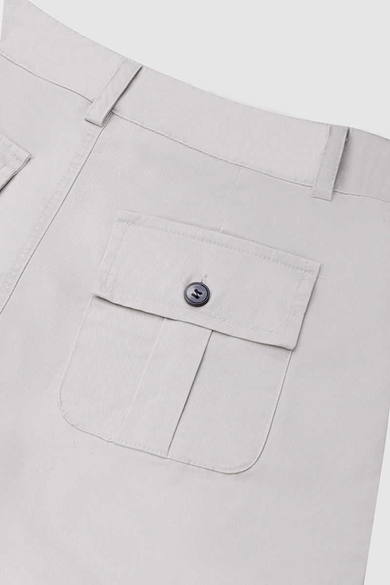 Flap Pocket Roll Tab Hem Mid Waist Shorts