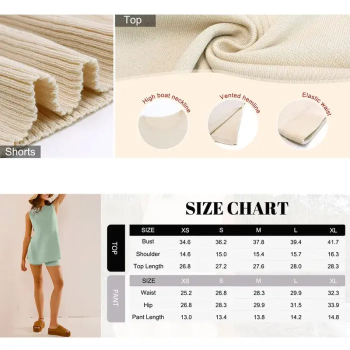 🔥Women's Summer Sweater Set Sleeveless Knit Pullover Top Matching Shorts 2 Piece Beach Vacation Outfits